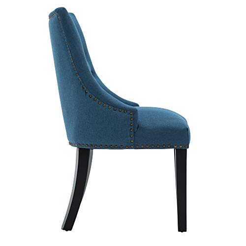 Lssbought Set Of 2 Fabric Dining Chairs Leisure Padded Chairs With Black Solid Wooden Legs,Nailed Trim,Blue #TOP3