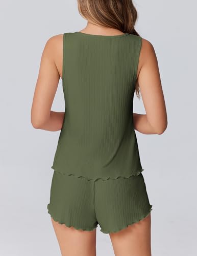 Image of Ekouaer 2 Pieces Womens Tank Top Pajamas Set Soft Sleepwear Cami and Shorts