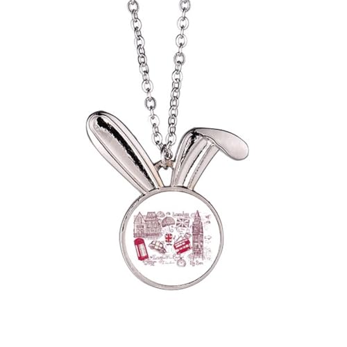 Collier pendentif Big Ben et bus anglais | Bijou motif lapin original