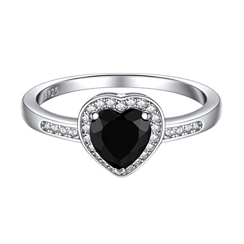 Chicsilver 925 Sterling Silver 1 Carat Heart Black Cubic Zirconia Eternity Ring For Women Cz Bridal Ring Fake Diamond Wedding Enagement Band Size 9 #TOP26