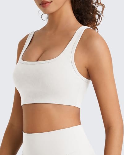 Image of G4Free BareFeel Square Neck Sports Bra Padded for Women - Strappy Y Back Crop Tank Tops Workout Camisole