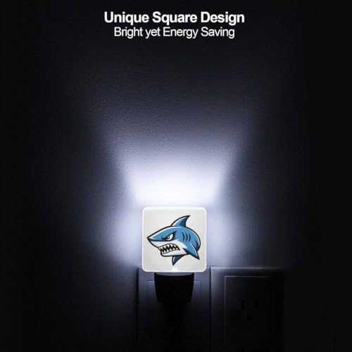 Image of LED Night Light,Cartoon Angry Shark LED Night Light Plug into Wall with Dusk to Dawn Light Sensor White Energy Efficient Nightlight for Bedroom Bathroom Hallway Living Room Kitchen