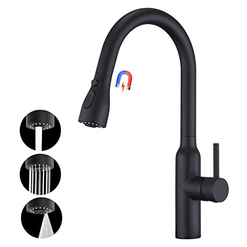 CREA Robinet de Cuisine avec Douchette Extractible, Mitigeur Monocommande Robinet Évier de Cuisine de Pulvérisation Haute Pression avec Aimant Rotatif à 360° en Acier Inoxydable Mat Noir