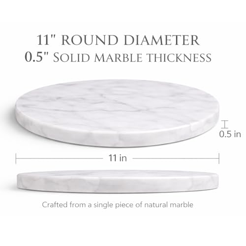 Image of Round Marble Cheese Tray, White, 11x11x0.5 Inches | Multi-Purpose, Cutting Board, Non-Slip Feet, Scratch Protection, Easy To Clean