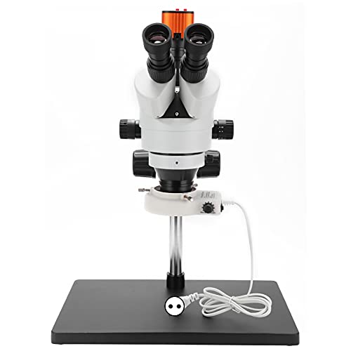 Juego de microscopio estereoscópico Lente binocular Todo vidrio óptico Barril de lente giratorio de 360 grados para técnicos 7X-45X(EU Plug)