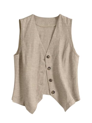 Verdusa Women's Linen Clothing Lightweight Blazer Cardigan Tops Button Business Vest Jackets