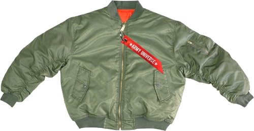 Army Universe Sage Green MA-1 Military Flight Jacket, Reversible Air Force Bomber Pilot Jacket + Red Streamer [Chest Size 45