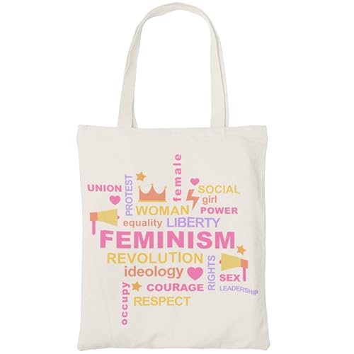 Zinello Design - Tote Bag Femminismo - Un messaggio stimolante per le donne forti - 100% cotone ecologico, perfetto per l'uso quotidiano - Idea regalo originale - Durevole e riutilizzabile, ecru,