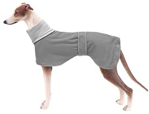 Morezi Winter Hundemantel mit reflektierender Leiste, weiches Polyester-Fleece, verstellbares Band, für Windhunde, Lurcher und Rennhunde-Grau-XS