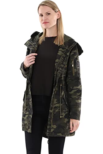 malito – Parka Damen mit Kunstfell-Kapuze, Innenfutter & 5 Fronttaschen – warme Jacke für Herbst & Winter – gefütterte Winterjacke 81099 (Military | Größe XL)