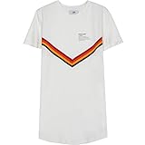 Modell weiß mit Streifen rot, orange, gelb und marineblau