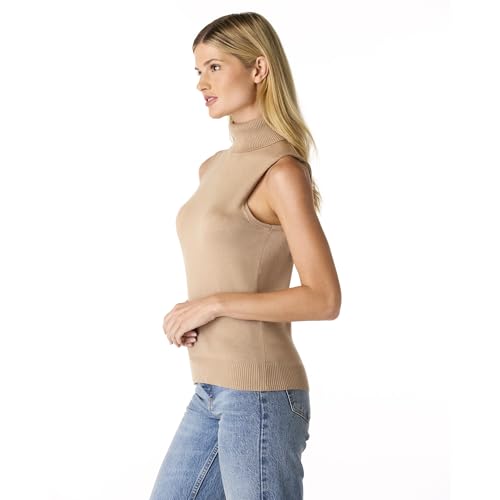 Image of Cable & Gauge Sleeveless Turtleneck Sweater - Chic Mock Neck Tank Top, Perfect for Layering & Year-Round Wardrobe Essentials