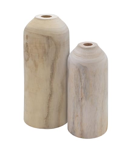 Holz Blumenvase 2er Set mit gerader Form - je 1x 20 cm und 25 cm - Flasche...