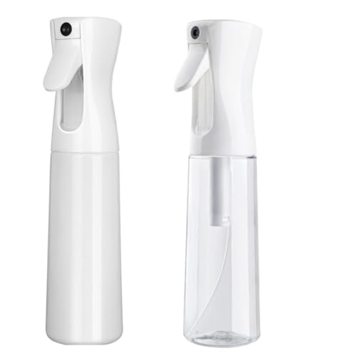 Misto Continuous Spray Bottle with Ultra Fine Mist - 10.1oz/300ml for Hair, Home Cleaning, Salons, Plants, Aromatherapy, and More - Hair Spray Bottle, Barber Accessories (2 Pack) (white)