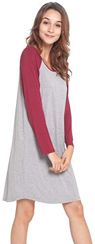 Lazycozy Bamboo Nightgowns For Women Long Sleeve Night Shirt Soft Sleepwear Lightweight Sleepshirt Scoop Neck Night Dress, Wine, Large #TOP3