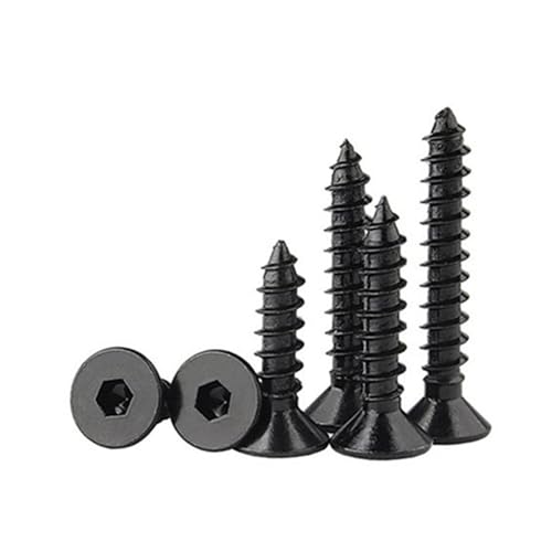 Image of Rely⇒VP INDUSTRIES (Pcs-25) M6.3x35 mm Allen CSK Head Self-Tapping Screw - Black Zinc Furniture Bolt for Wood Boards, Cabinets, Cupboards & Chairs