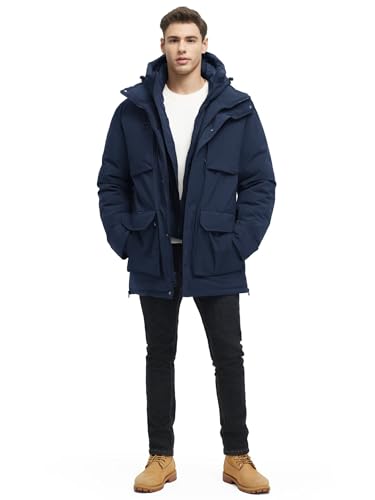 Long Winter Jackets for Men Faux Two-Piece Waterproof Parka Snow Warm Coats with Hood - Image 6