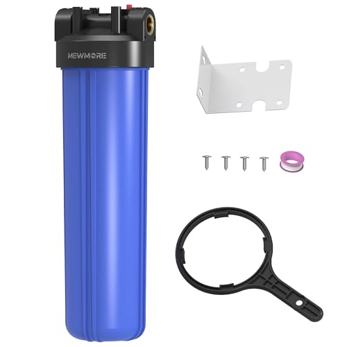MewMore WHB20 Whole House Water Filter Housing Fit 20x4.5 Sediment etc Filters for Well and City Water Big Filter Blue Pre-Filtration System for Home 1 NPT Port Pressure Release