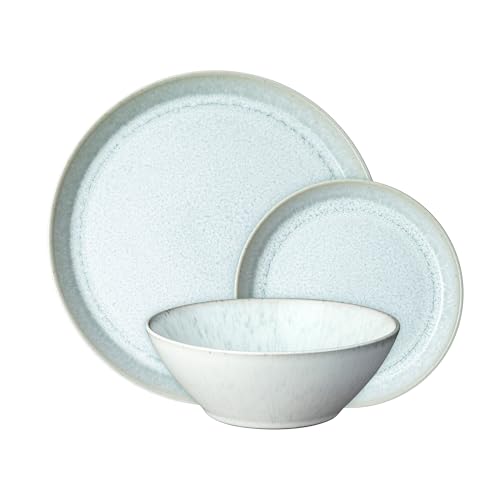 Denby - Kiln Green Dinner Set for 4-12 Piece Tableware Set, Tranquil Green Glaze Colour - Dishwasher & Microwave Safe Stoneware Crockery Dinnerware - 4 x Dinner Plates, Medium Plates & Cereal Bowls