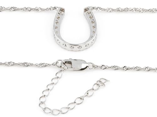 Cubic Zirconia Rhodium Over Sterling Silver Horseshoe Necklace - Silver Necklace for Women - Faux Diamond Necklace - Pendant Necklace for Women - Cubic Zirconia Necklace - Wedding Jewelry - Image 4