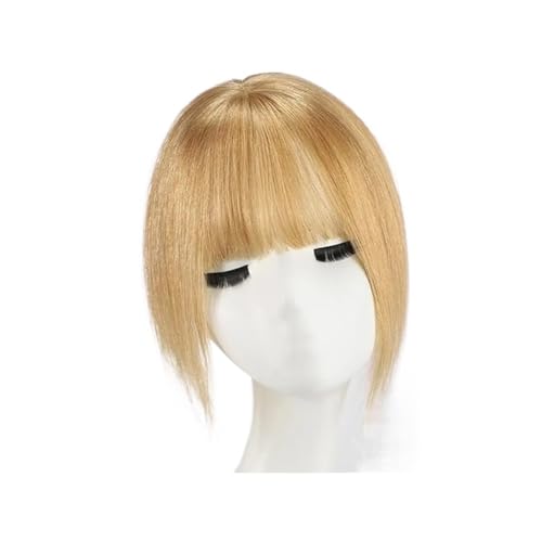 10 pulgadas postizos con flequillo, extensiones de cabello atadas a mano con base de encaje para clips, postizo Remy para cabello fino agrega volumen al cabello (rubio)