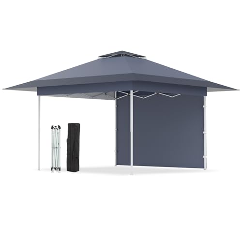 Bezseller 13 x 13 Pop Up Gazebo with Shade Cloth Easy One-Person Setup Canopy Tent Adjustable Height pergola with 4 SandBag for Backyard Patio & Garden Use Outdoor Events Grey