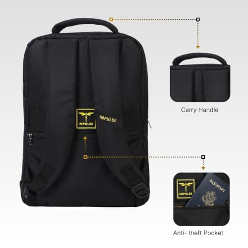 Image of Impulse Empower Premium 20L Laptop Backpack | Vegan Leather Office & Travel Bag for 15.6 Inch Laptop | Water Resistant | Anti-Theft Pocket | Luggage Strap | Black
