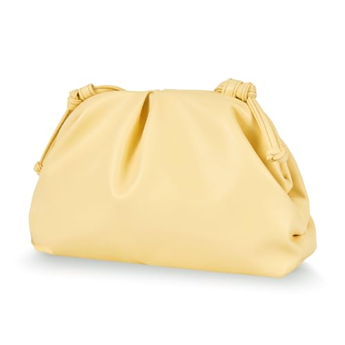 Huralona Dressy Pleated Vegan Leather Clutch Purse Super Soft Cloud Dumpling Clutch Bag for Women PU Evening Purse Handbag (Light Yellow S)
