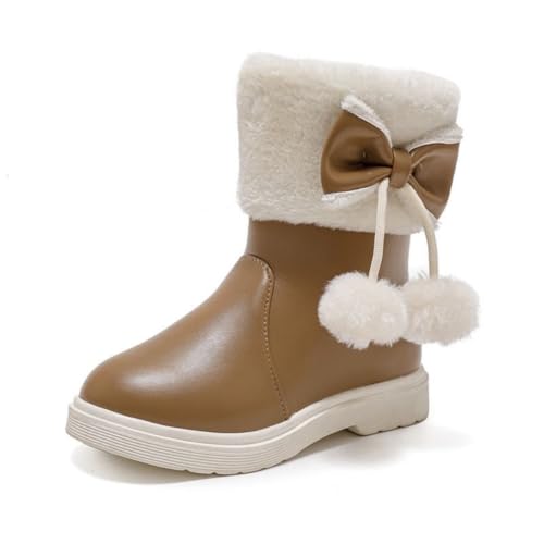Little Kids Girls Snow Boots Fur Lined Mid Calf Plush Booties Winter Lightweight Outdoor Walking Shoes