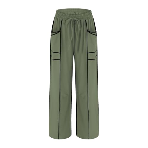 Y2K Baggy Wide Leg Sweatpants for Women Drawstring High Waisted Pants Contrast Patchwork Lounge Pants with Pockets4