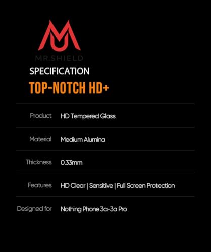 Image of Mr.Shield Top-Notch HD+ Tempered Glass Screen Protector Guard for Nothing Phone 3A Pro, Case Friendly [1 Pack]