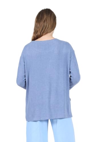 Image of LA CERA Women's Brushed Knit Sweater Top, Long Sleeves, Side Pockets, Round Neck, 80% Rayon, 15% Polyester, 5% Spandex