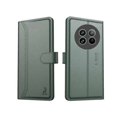 Image of AIBEX Compatible for Poco M7 5G / Redmi 14C 5G / Redmi A4 5G / Poco C75 5G Flip Cover Leather Finish | Inside TPU with Card Pockets | Wallet Stand | Complete Protection Flip Case -Green