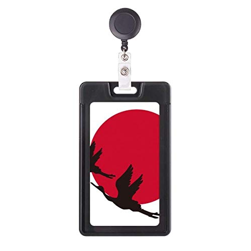 Étui rétractable pour badge japonais porte-badge enrouleur oies volantes rouge noir