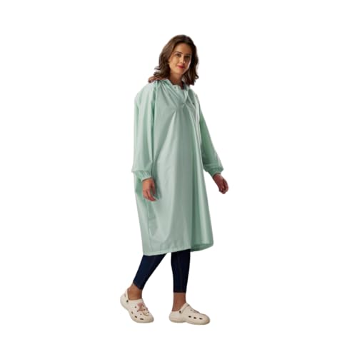 Image of ZEEL Unisex Outdoor Rain Poncho for Adult, Waterproof, Lightweight & Packable, Polyester Pullover Full Sleeves Hooded Rainwear, Raincoat for Camping, Hiking, Travelling (AZ33, Free Size, Mint)