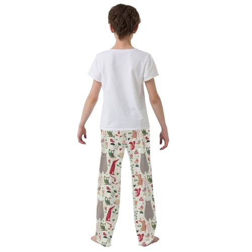 Squirrel Owl Flowers Boys Long Pants Soft Trousers Elastic Waist Kids Lounge Bottoms with Pockets S-XL3
