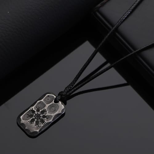 Image of Ankiyabe Stainless Steel Norse Viking Rune Pendant with Adjustable Braided Rope Good Luck /Love /Strenght /Health Viking Symbol Necklace for Men Women