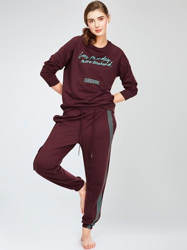 Image of ZEYO Women's Cotton Track Suit Typography Printed Sweatshirt Co-ords Set 5821