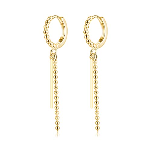 SLUYNZ 925 Sterling Silver Bead Ball Hoop Earrings for Women Teens Minimalist Bar Hoop Earrings Dangle