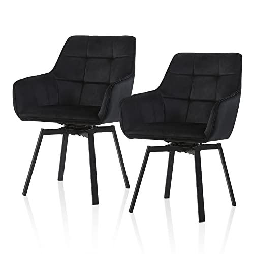 TUKAILAi Dining Chairs Set of 2,Modern Velvet Swivel Office Reception Chairs with Armrest,Backrest and Metal Legs Accent Chairs for Home Living Room Restaurant Bedroom
