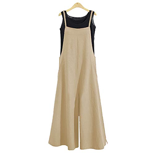 Aniywn Women Casual Loose Long Bib Pants Wide Leg Jumpsuits Baggy Cropped Rompers Overalls with Pockets Yellow