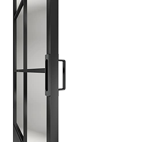 Image of 42 in. x 84 in. 3 /4 Lites Frosted Glass Black Steel Frame Interior Barn Door with Sliding Hardware Kit and Door Handle