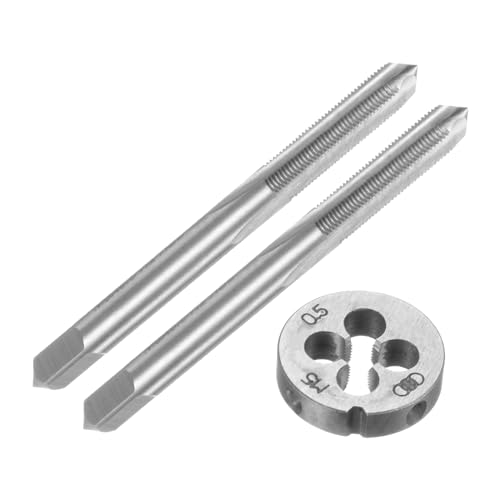 QUARKZMAN Juego de 3 Piezas de Machos y Terrajas, Métrica M5 x 0.5, Herramienta de Roscado y Roscado, Kit de Machos y Terrajas para Reparación de Roscas de Tuercas y Tornillos