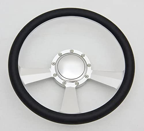 Flashpower 14'' Billet Half Wrap 9 Bolts Steering Wheel with Horn Button(Black)