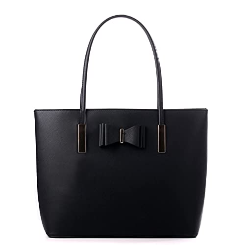 WEDMAY Women's Large Tote Shopper Bag for Work & School - Fits 15.6' Laptop, Water-Resistant Faux Leather Daily Commuter Handbag (Black)