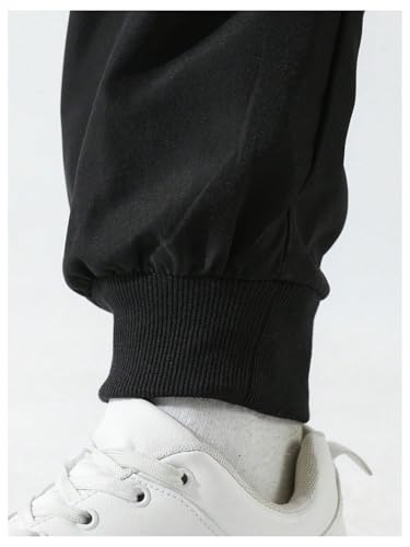 OYOANGLE Men's Cargo Pants Letter Graphic Print Workout Joggers Trousers with Pockets Streetwear4