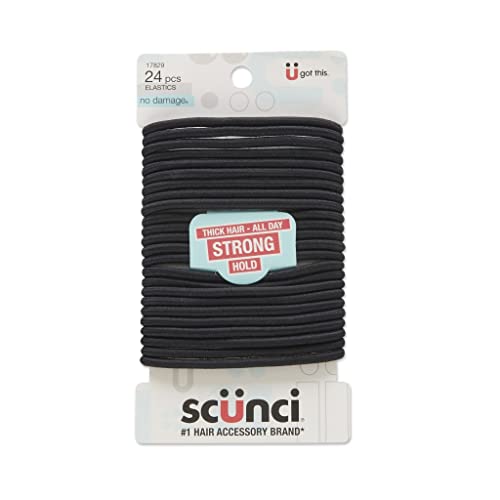 Scunci Effortless Beauty Thick Hair No-damage Black Elastics, 24 Count
