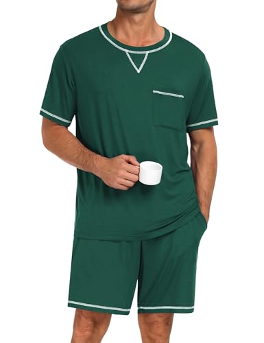 Image of SWOMOG Mens Pajamas Set Summer Sleepwear Short Sleeve Pjs Set Soft 2 Piece Lounge Set Comfy Loungewear with Pockets