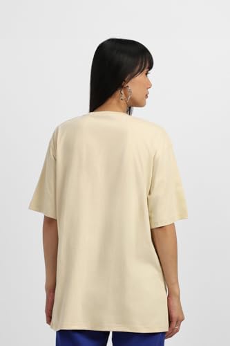 Image of JUNEBERRY Pure Cotton Oversized Drop Shoulder Brand Logo Typography Print Round-Neck Baggy Fit T-Shirt for Women (Available in Navy, Green & Pink Colors)