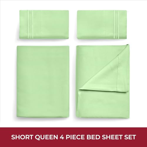 Image of Mellanni RV Short Queen Sheets - 4 PC Iconic Collection Bedding | Hotel Luxury, Extra Soft, Cooling Bed Sheets - Deep Pocket up to 10 inch (RV /Short Queen, Pistachio)